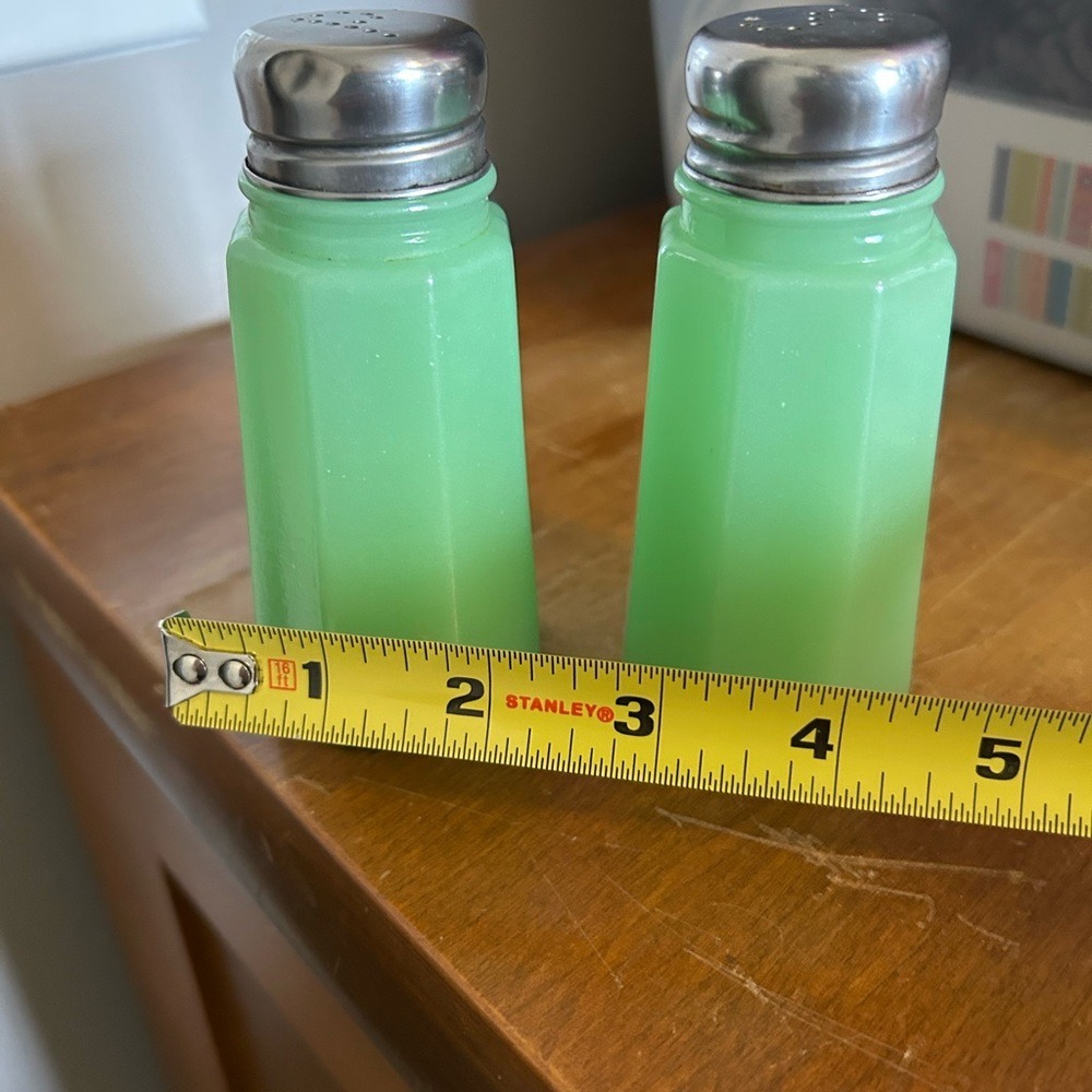 Green Glass Salt and Pepper Shakers - Picture 4 of 7